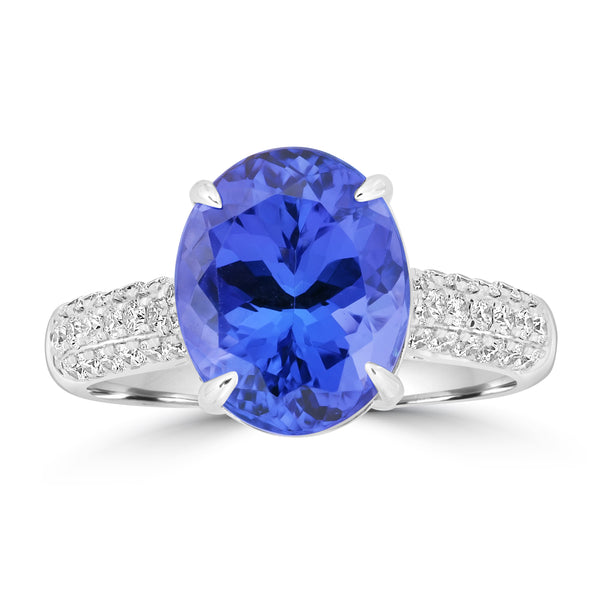 4.86ct Tanzanite Rings with 0.431tct Diamond set in 18K White Gold