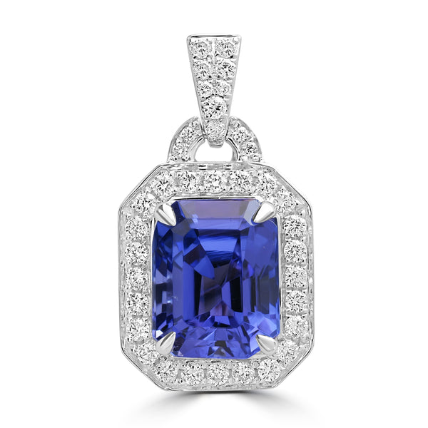 3.41ct Tanzanite Pendants with 0.336tct Diamond set in 18K White Gold