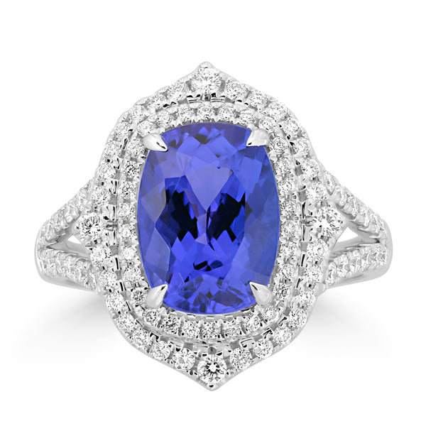 3.6ct Tanzanite Rings with 0.646tct Diamond set in 18K White Gold