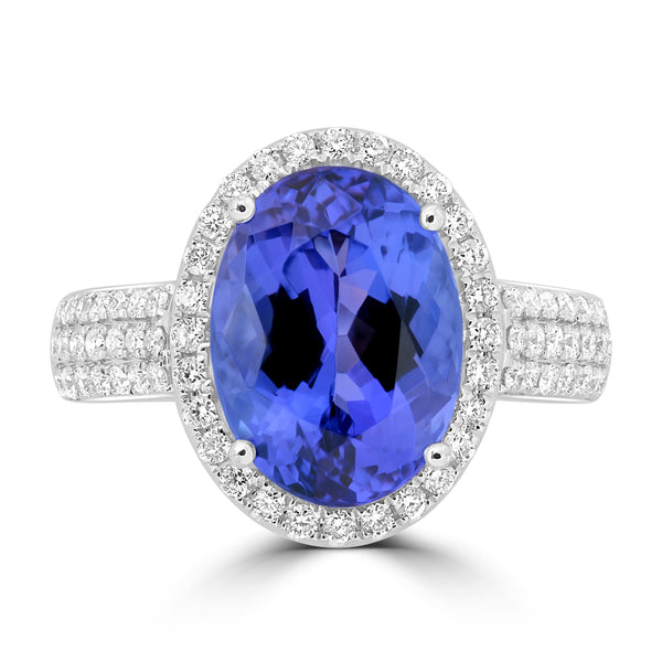 5.43ct Tanzanite Rings with 0.536tct Diamond set in 18K White Gold