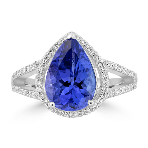 3.27ct Tanzanite Rings with 0.285tct Diamond set in 18K White Gold