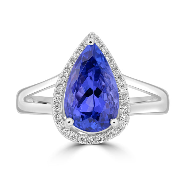 3.02ct Tanzanite Rings with 0.128tct Diamond set in 18K White Gold