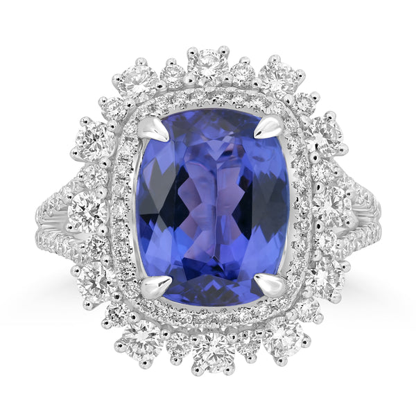 4.38ct Tanzanite Rings with 1.235tct Diamond set in 18K White Gold