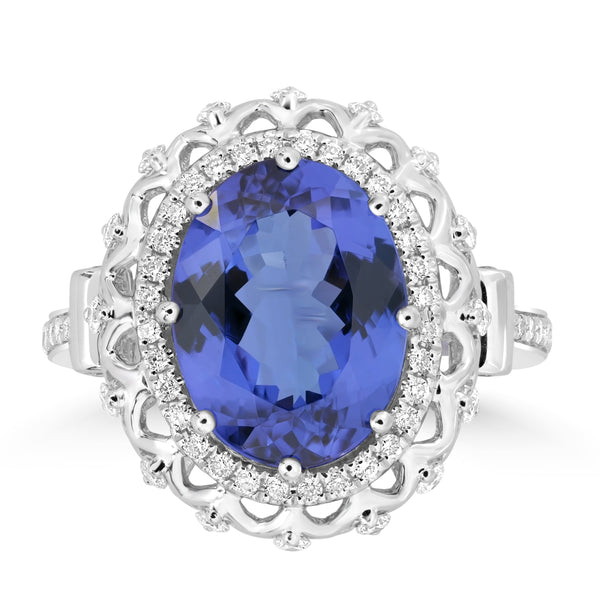 4.93ct Tanzanite Rings with 0.487tct Diamond set in 18K White Gold