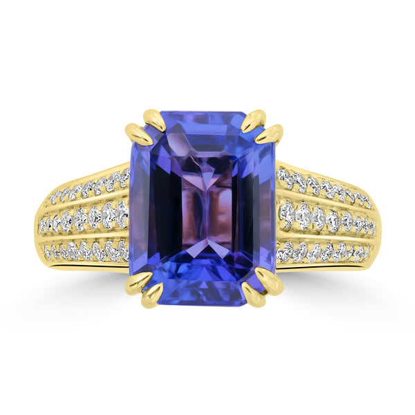 4.69ct Tanzanite Rings with 0.381tct Diamond set in 18K Yellow Gold