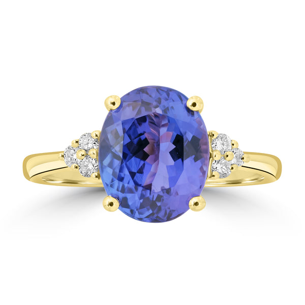 3.22ct Tanzanite Rings with 0.108tct Diamond set in 18K Yellow Gold