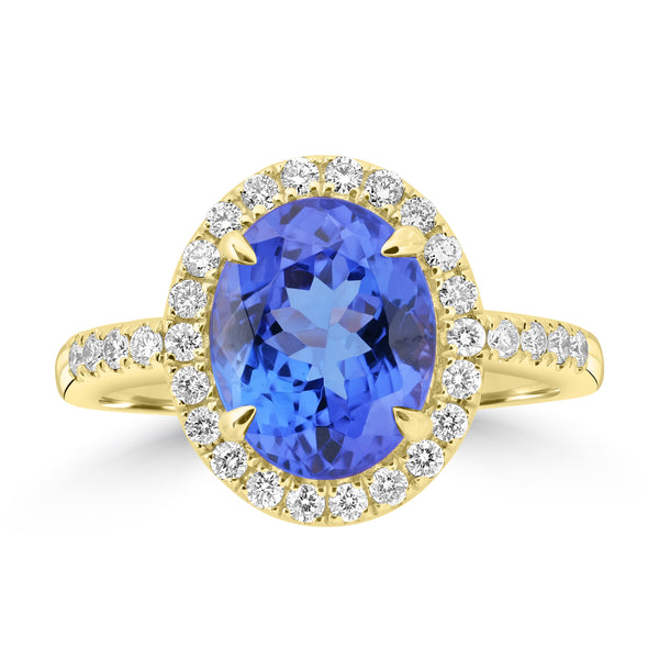 3.35ct Tanzanite Rings with 0.346tct Diamond set in 18K Yellow Gold