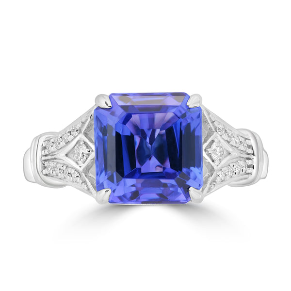 4.27ct Tanzanite Rings with 0.102tct Diamond set in 18K White Gold