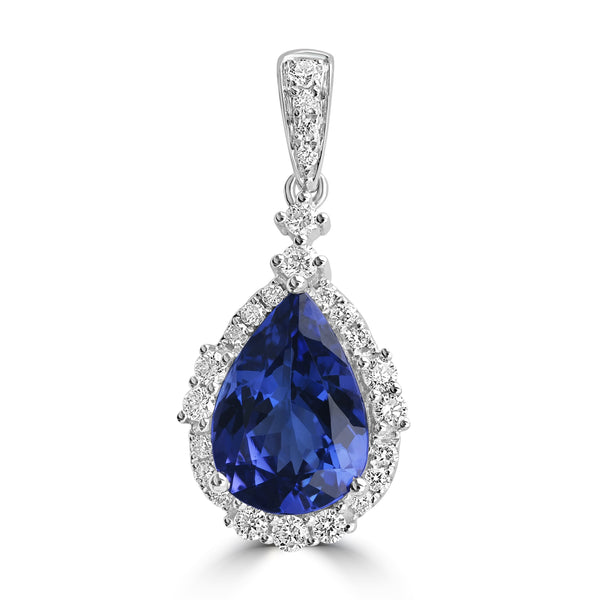 3.16ct Tanzanite Pendants with 0.4tct Diamond set in 18K White Gold