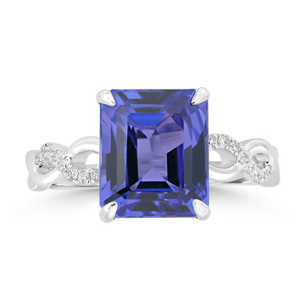 5.14ct Tanzanite Rings with 0.1tct Diamond set in 18K White Gold