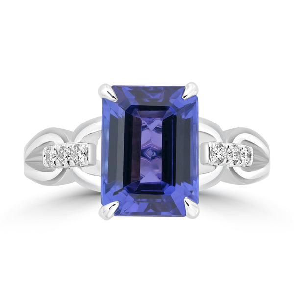 4.15ct Tanzanite Rings with 0.087tct Diamond set in 18K White Gold