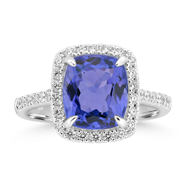 4.15ct Tanzanite Rings with 0.424tct Diamond set in 18K White Gold