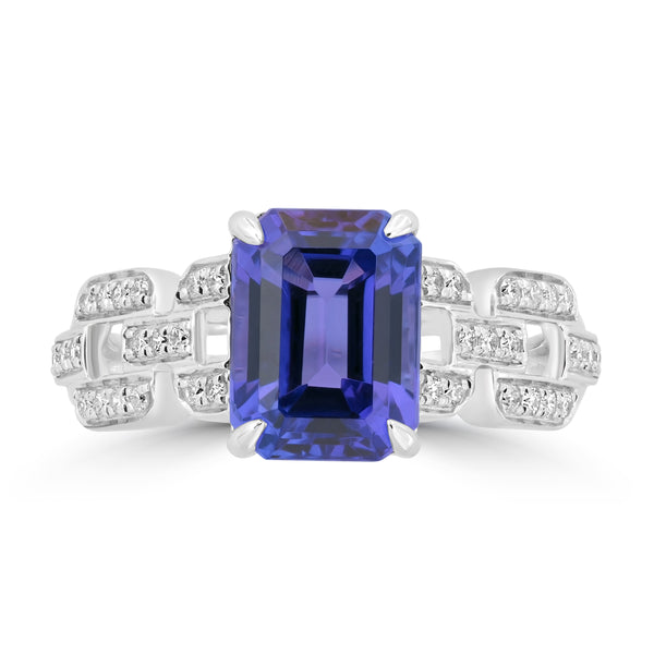 3.42ct Tanzanite Rings with 0.214tct Diamond set in 18K White Gold