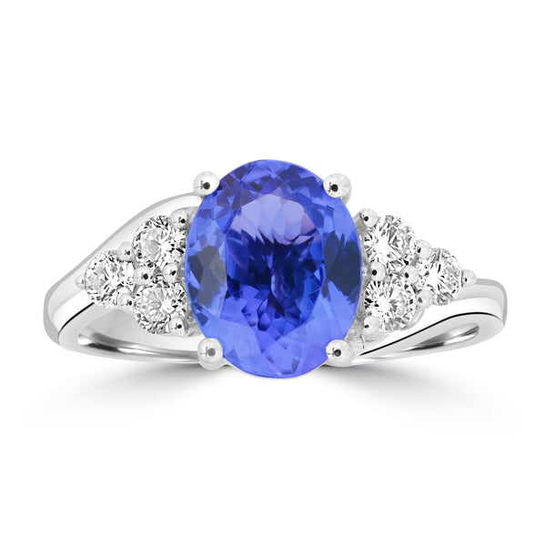 2.28ct Tanzanite Rings with 0.383tct Diamond set in 18K White Gold