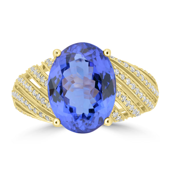 5.83ct Tanzanite Rings with 0.38tct Diamond set in 18K Yellow Gold