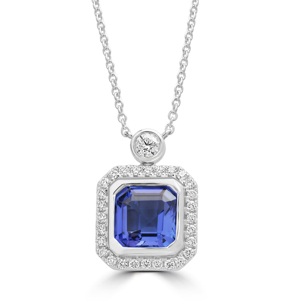 3.21ct Tanzanite Necklaces with 0.46tct Diamond set in 18K White Gold