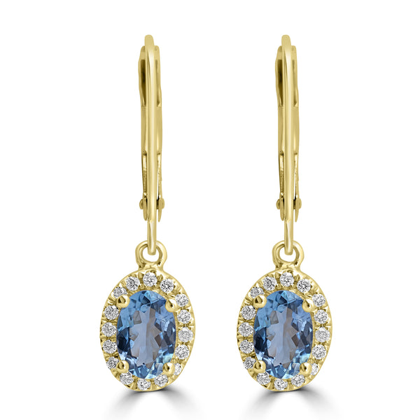 0.92ct Aquamarine Earring with 0.13tct Diamond set in 14K Yellow Gold