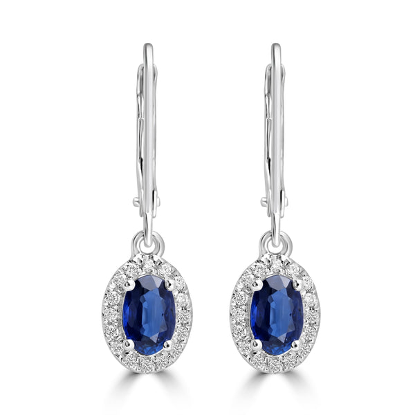 0.86ct Sapphire Earring with 0.136tct Diamond set in 14K White Gold