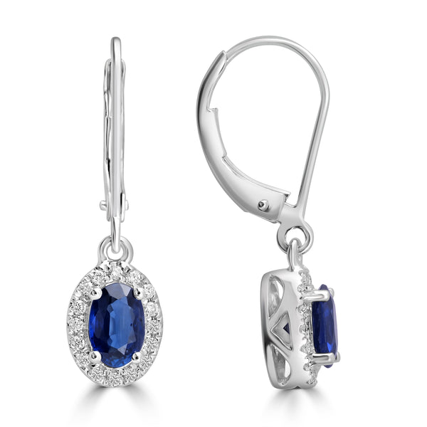 0.86ct Sapphire Earring with 0.136tct Diamond set in 14K White Gold