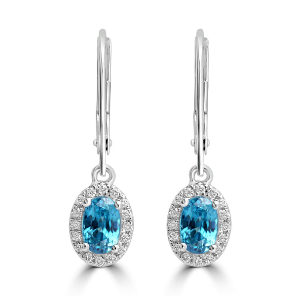 1.79ct Blue Zircon Earring with 0.133tct Diamond set in 14K White Gold