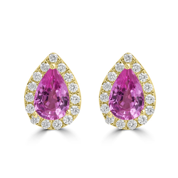 0.94ct Pink Sapphire Earring with 0.174tct Diamond set in 14K Yellow Gold