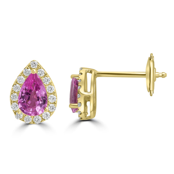 0.94ct Pink Sapphire Earring with 0.174tct Diamond set in 14K Yellow Gold