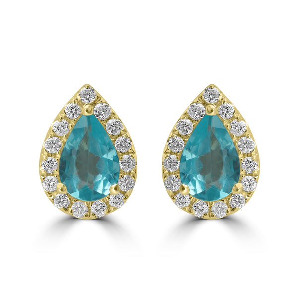 0.81ct Apatite Earring with 0.176tct Diamond set in 14K Yellow Gold