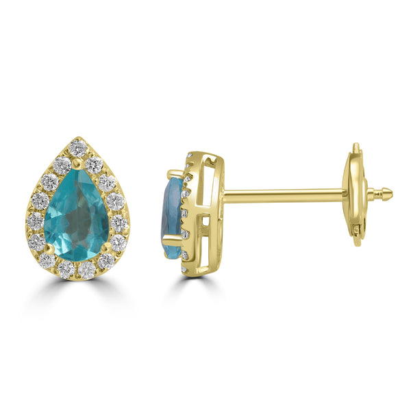 0.81ct Apatite Earring with 0.176tct Diamond set in 14K Yellow Gold