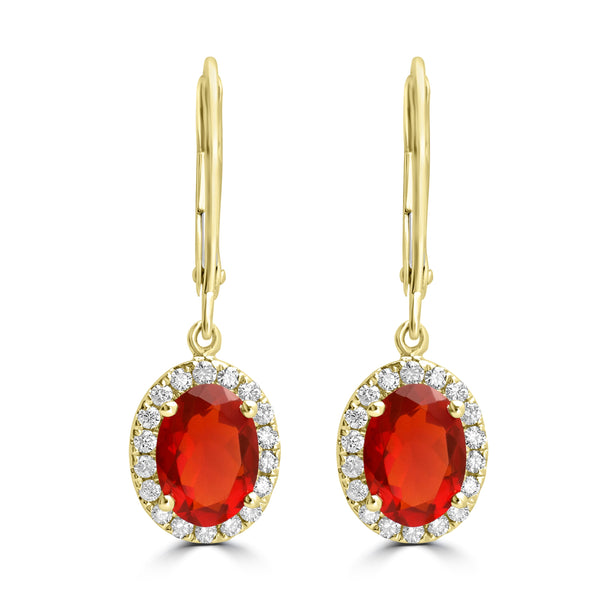 1.28ct Fire Opal Earring with 0.27tct Diamond set in 14K Yellow Gold