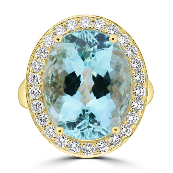 10.91ct Aquamarine Rings with 1.262tct Diamond set in 18K Yellow Gold