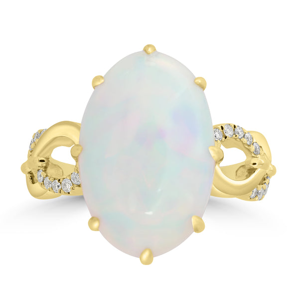 6.45ct Opal Rings with 0.122tct Diamond set in 18K Yellow Gold