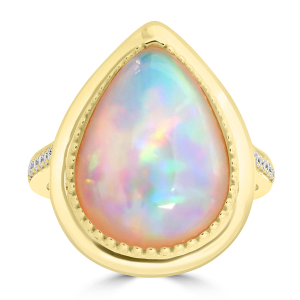 7.09ct Opal Rings with 0.1tct Diamond set in 18K Yellow Gold