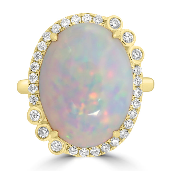 9.75ct Opal Rings with 0.39tct Diamond set in 18K Yellow Gold