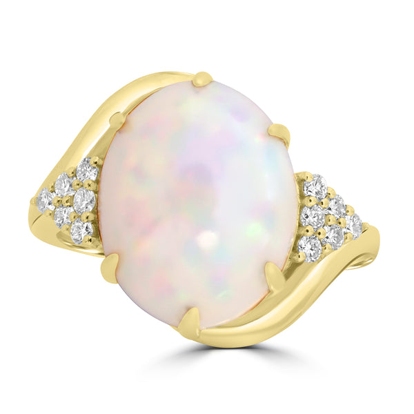 6.61ct Opal Rings with 0.22tct Diamond set in 18K Yellow Gold