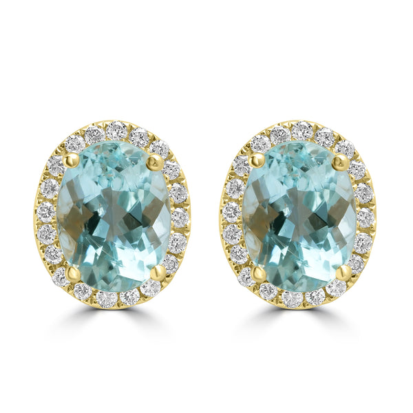 2.44ct Aquamarine Earrings with 0.219tct Diamond set in 18K Yellow Gold