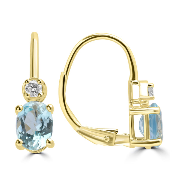 1.178ct Aquamarine Earrings with 0.08tct Diamond set in 18K Yellow Gold