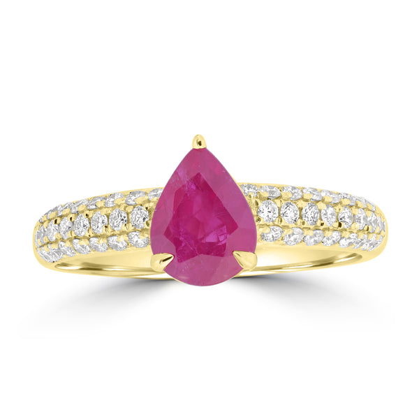 1.43ct Ruby Rings with 0.428tct Diamond set in 18K Yellow Gold