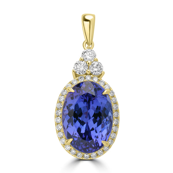 8.22ct Tanzanite Pendants with 0.451tct Diamond set in 18K Yellow Gold