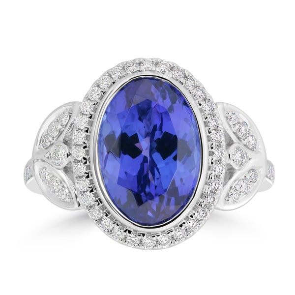 5.01ct Tanzanite Rings with 0.345tct Diamond set in 18K White Gold