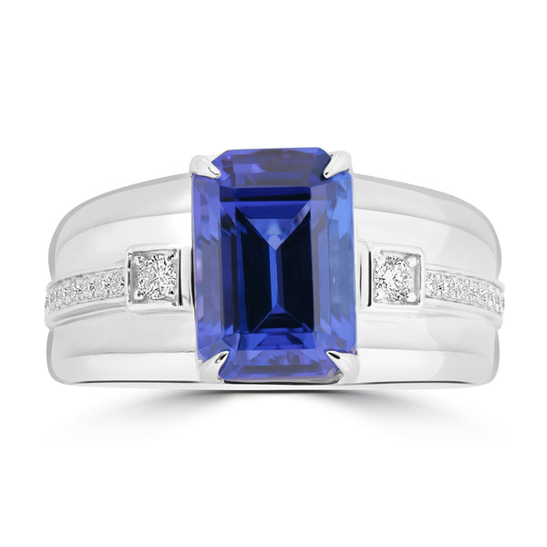 6.46ct Tanzanite Rings with 0.22tct Diamond set in 18K White Gold