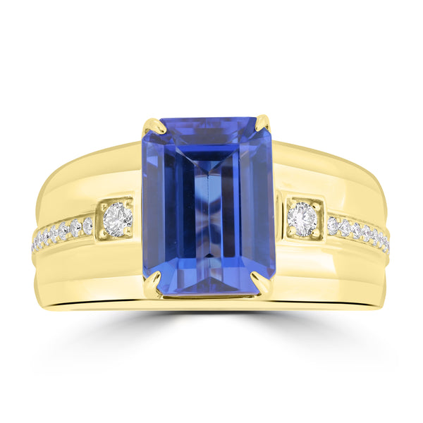 7.55ct Tanzanite Rings with 0.216tct Diamond set in 18K Yellow Gold