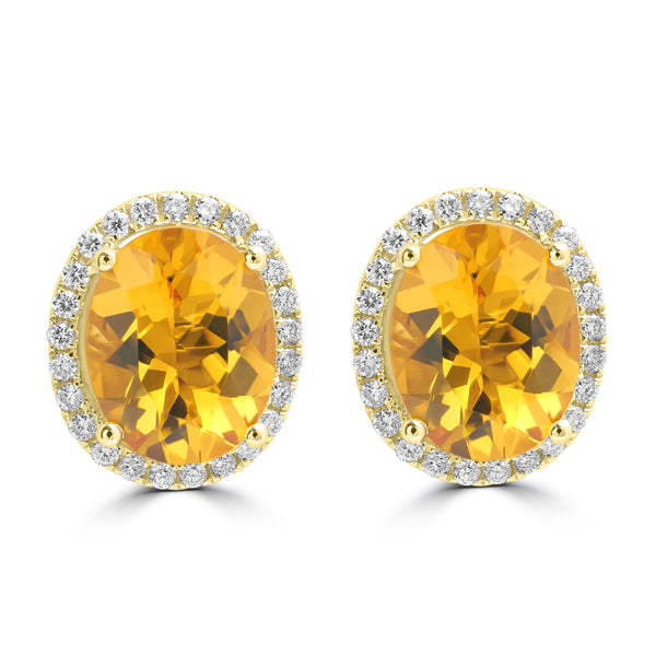 4.27ct Yellow Beryl Earrings with 0.344tct Diamond set in 18K Yellow Gold