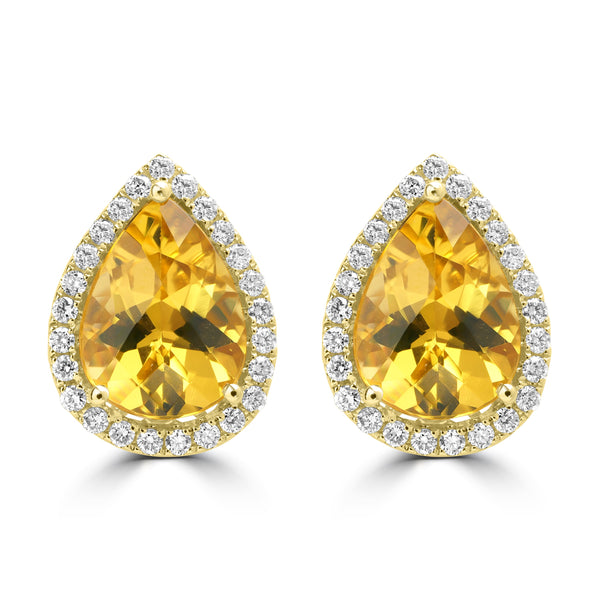 5.62ct Yellow Beryl Earrings with 0.544tct Diamond set in 18K Yellow Gold