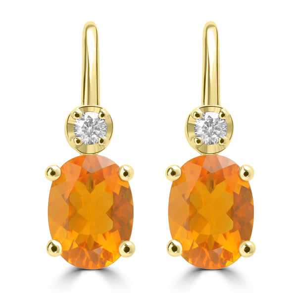 1.58ct Fire Opal Earrings with 0.097tct Diamond set in 18K Yellow Gold