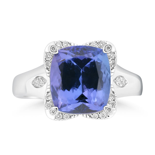 5.52ct Tanzanite Rings with 0.133tct Diamond set in 18K White Gold