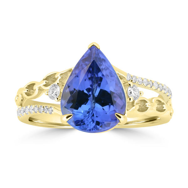 3.25ct Tanzanite Rings with 0.18tct Diamond set in 18K Yellow Gold