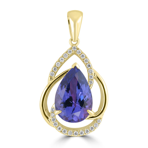 5.39ct Tanzanite Pendants with 0.18tct Diamond set in 18K Yellow Gold