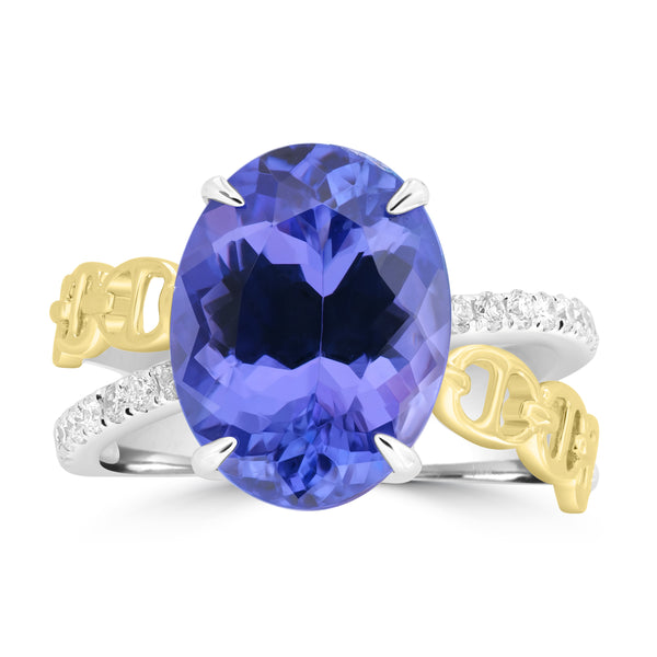 6.26ct Tanzanite Rings with 0.215tct Diamond set in 18K Two Tone Gold