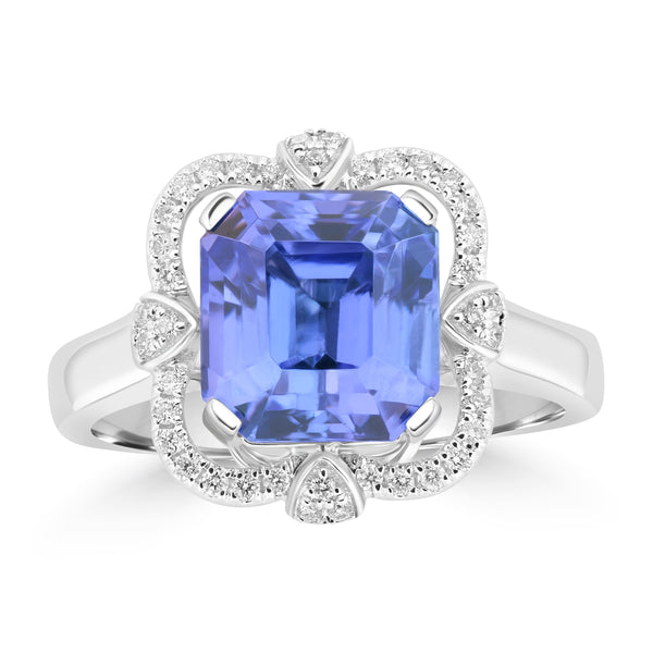 4.17ct Tanzanite Rings with 0.15tct Diamond set in 18K White Gold