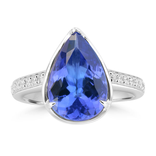 3.81ct Tanzanite Rings with 0.14tct Diamond set in 18K White Gold